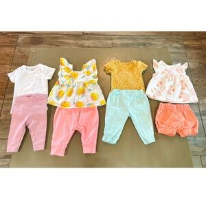 CARTER’S/GERBERS 8 PC LOT - Newborn Baby Girl Spring Clothing Bundle (4 Outfits)